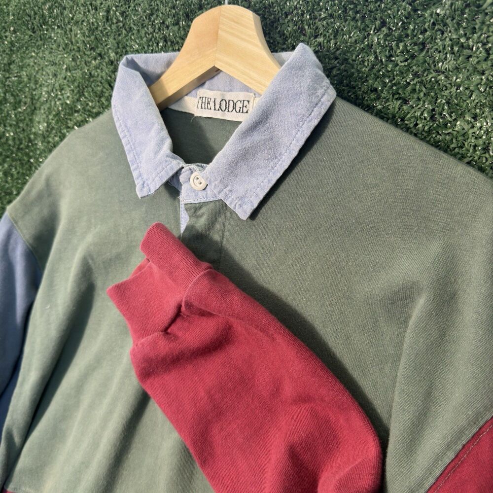 Vintage Colorblock Rugby Long Sleeve Shirt Polo Preppy Heavy Mens Size Large Y2K